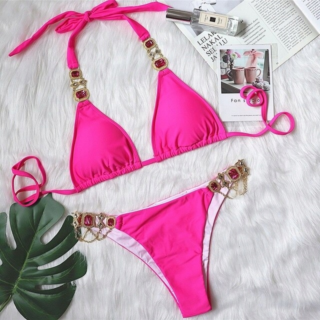 strój kąpielowy dwuczęściowy lato bikini push up M Kolor różowy